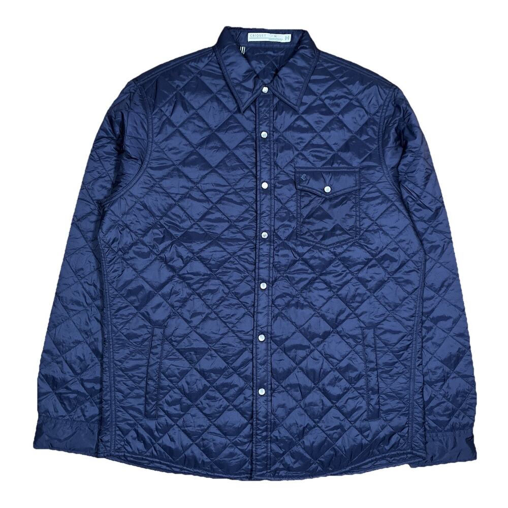 Criquet Shirt Mens Medium Blue Quilted Pearl Snap Shacket Preppy Casual Jacket